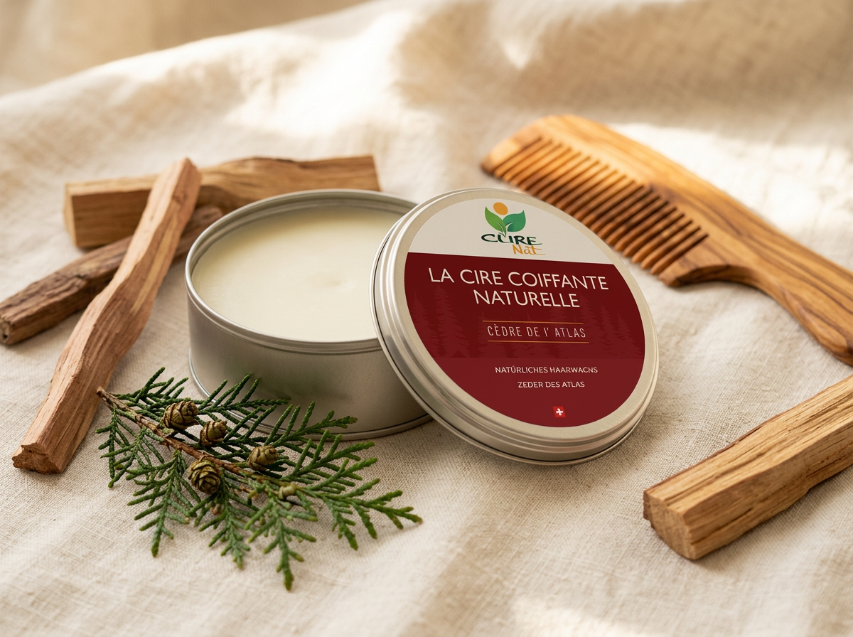 Cire coiffante naturelle Cèdre de l'Atlas CureNat dans sa boîte en aluminium