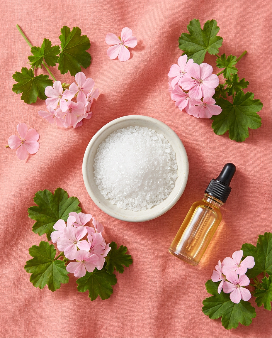 Ingrédients naturels Bain Parfumé Fleuri au Géranium Rosat